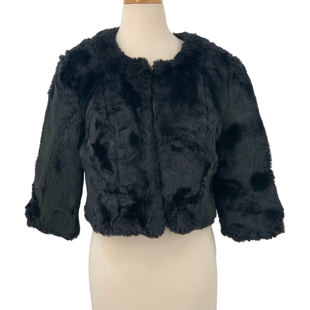LC Lauren Conrad 3/4 Sleeve Cropped Bolero‎ Black Faux Fur Lined Jacket S